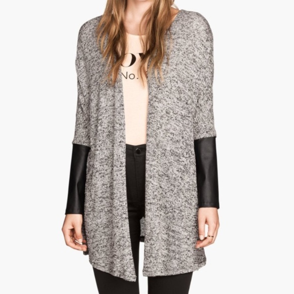 H&M leather sleeve cardigan